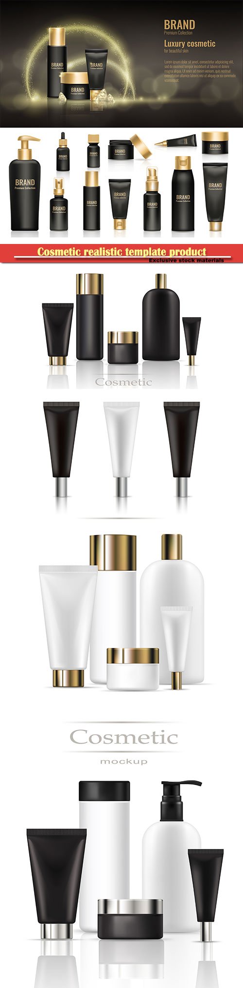 Cosmetic realistic template product package, beauty bottle