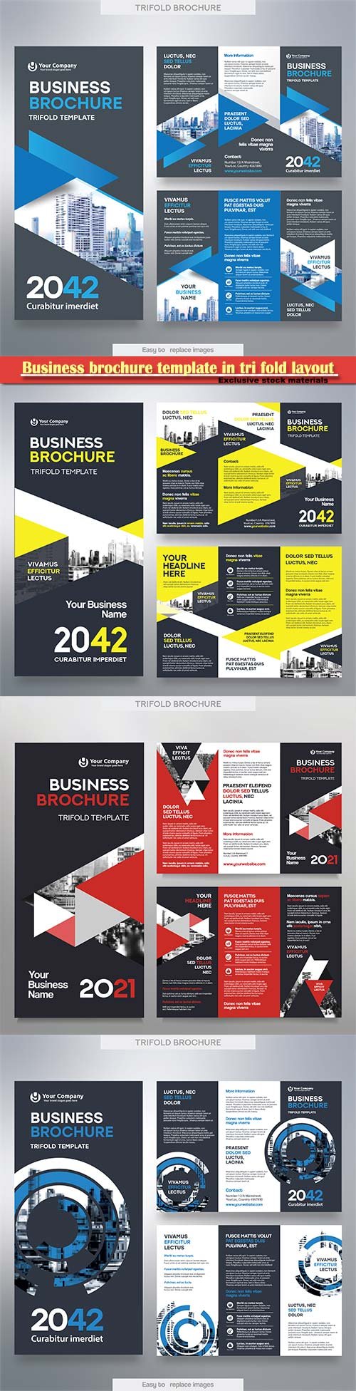 Business brochure template in tri fold layout, corporate design leaflet with replacable image