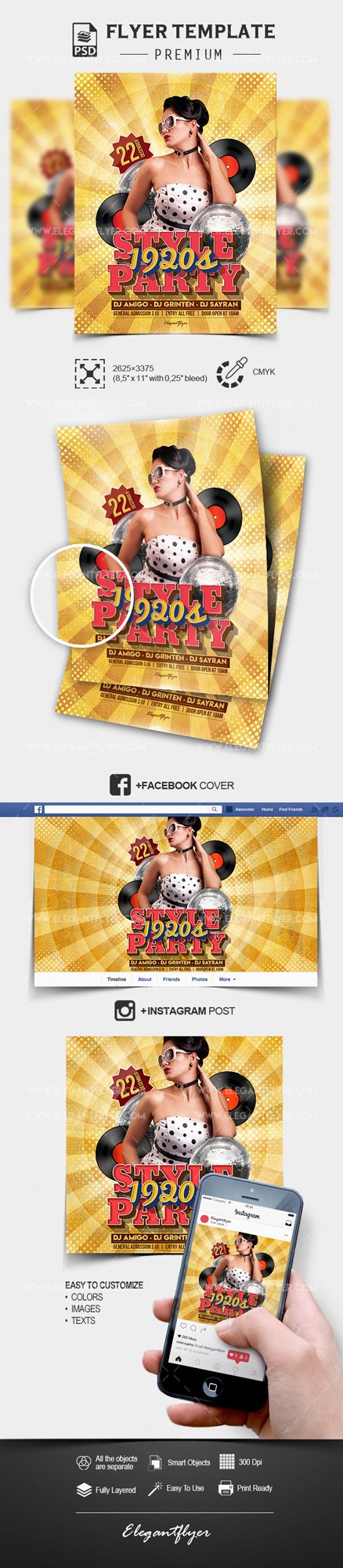 1920s Style Party – Flyer PSD Template + Facebook Cover + Instagram Post