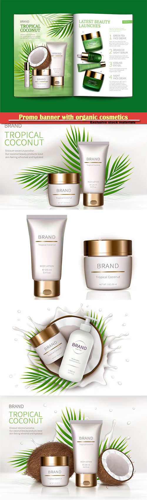 Mock up promo banner with organic cosmetics