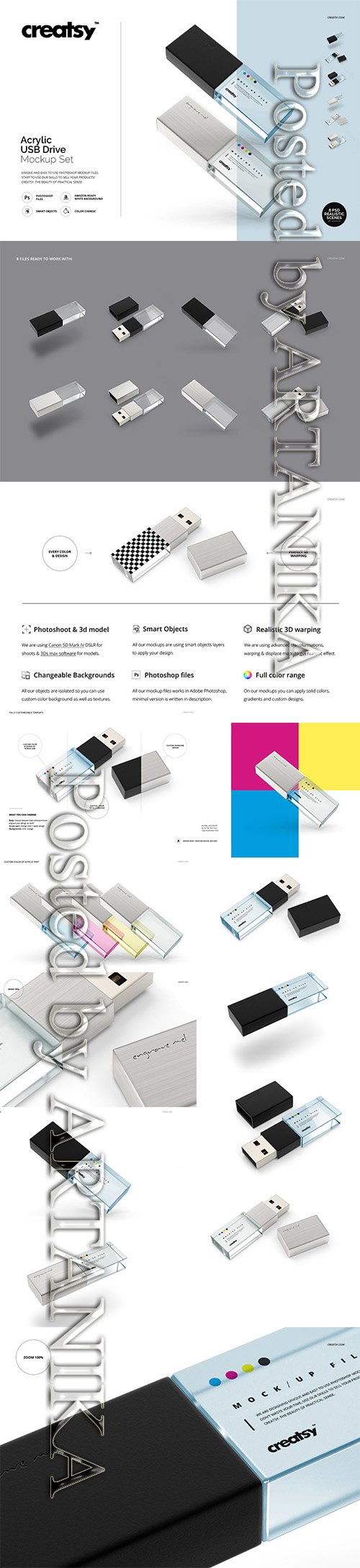 CreativeMarket - Acrylic USB Drive Mockup Set 2288326