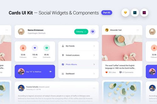 Cards UI Kit - Social Network Widgets & Components Part 05  - White