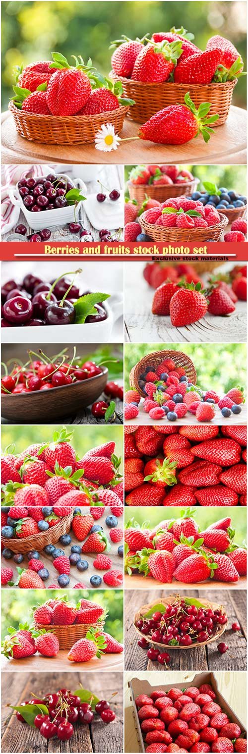 Berries and fruits stock photo set