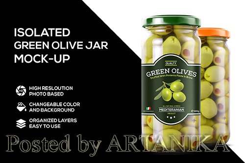 Glass jar of olives