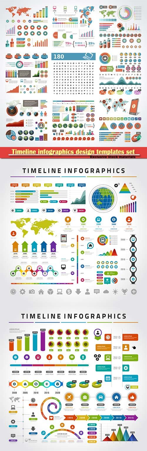 Timeline infographics design templates set