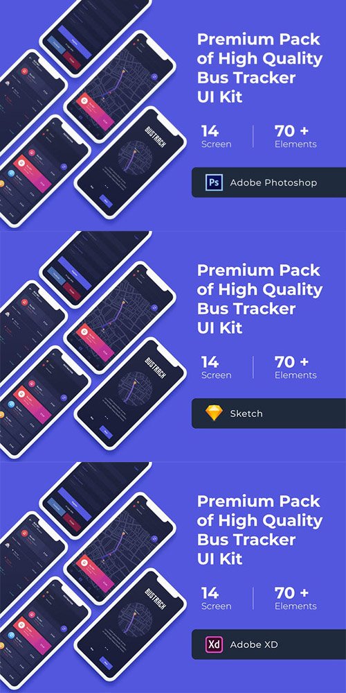 Bus Map Tracking UI KIT for Photoshop, Sketch, XD