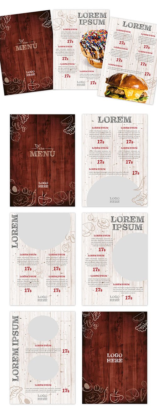 Restaurant Menu Layout with Wood Background Images