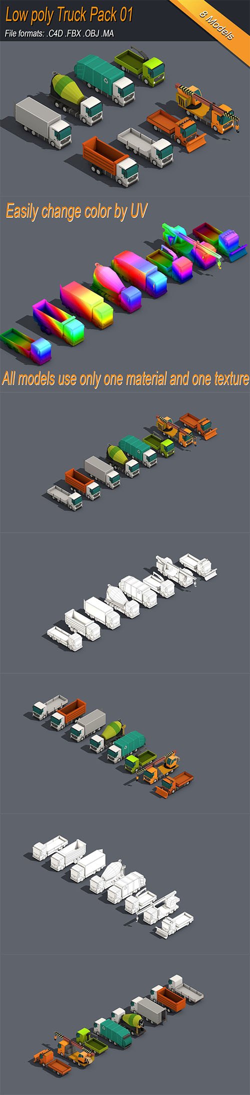 Low Poly Truck Pack 01 Isometric Low-poly 3D model