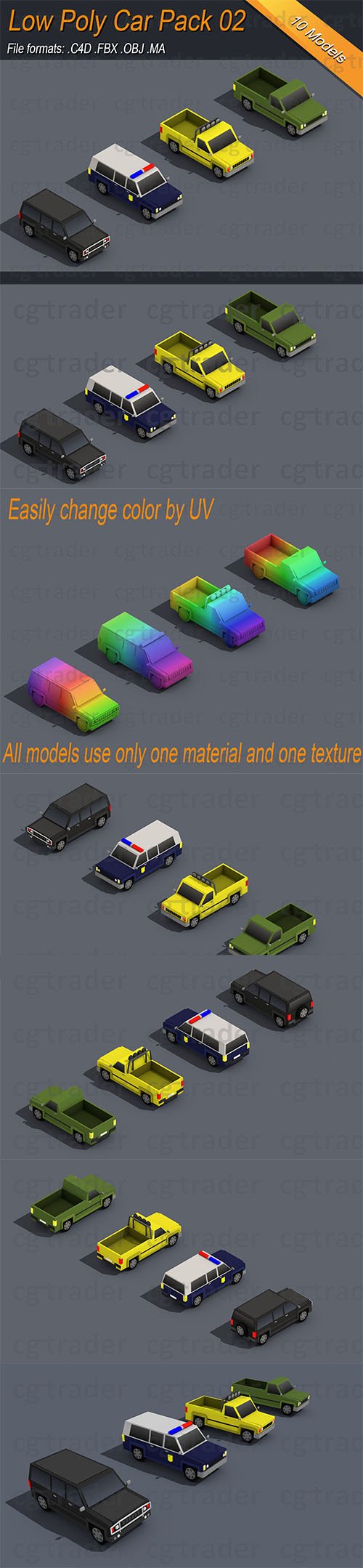 Low Poly Truck Pack 02 Isometric Low-poly 3D model