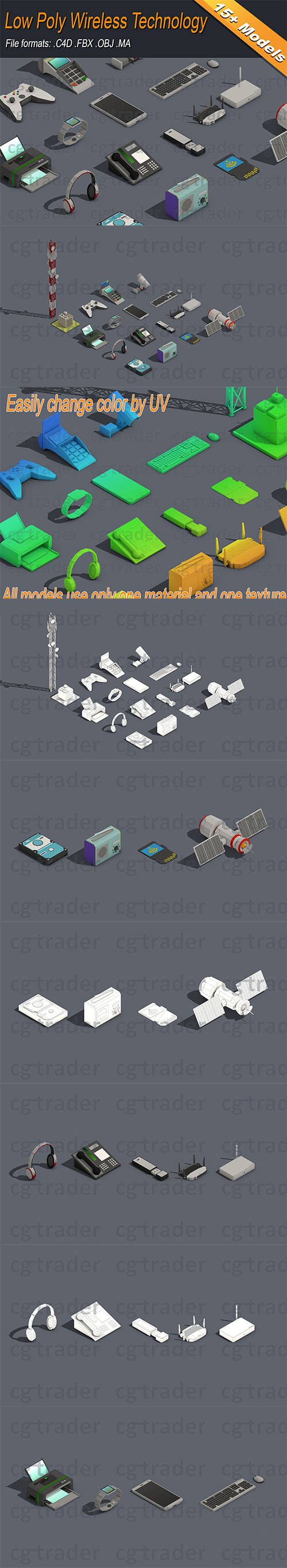 Low Poly Wireless Technology Isometric Low-poly 3D model