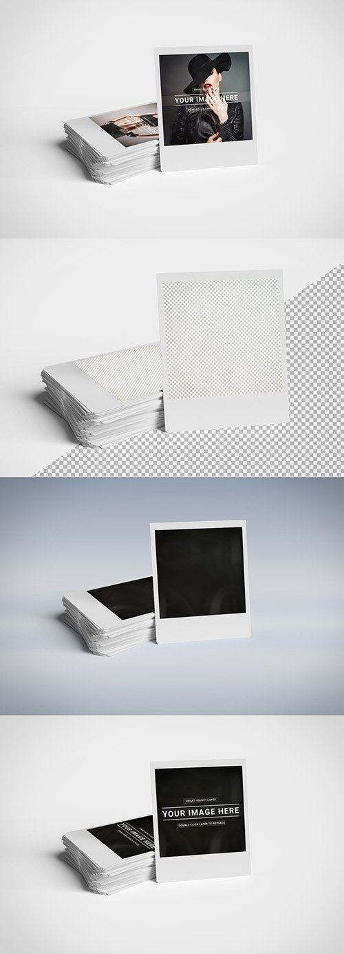 PSDT Stack of Instant Photos Isolated on White Mockup 271457365