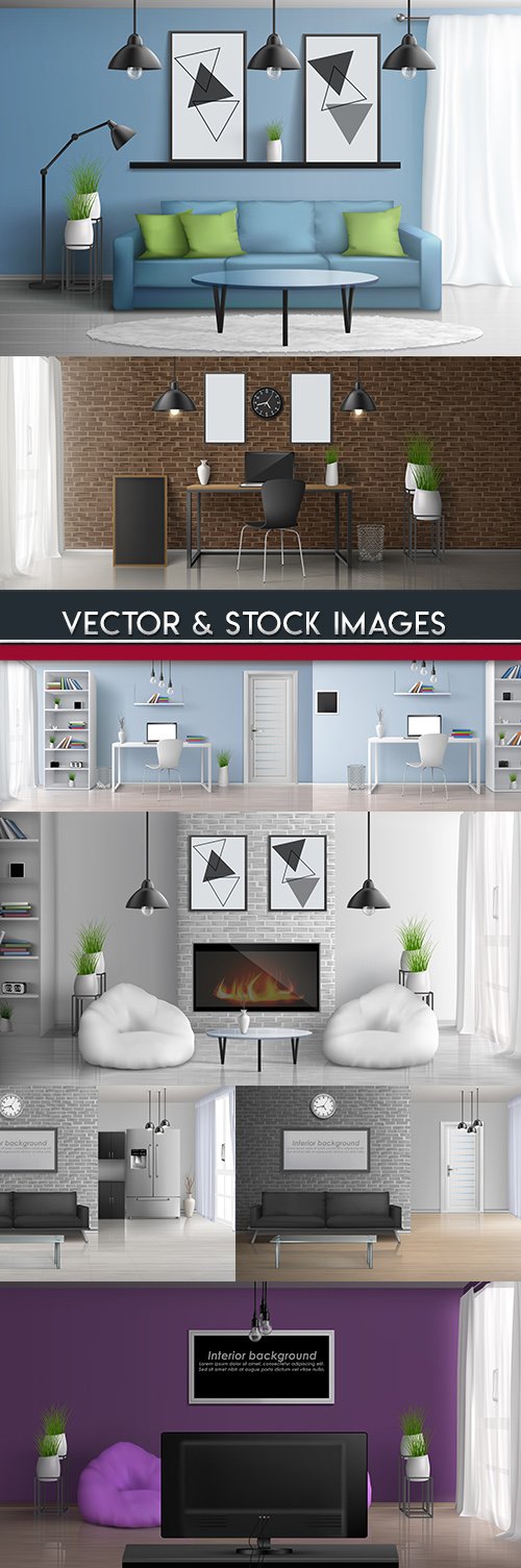 Interior room and furniture 3D realistic illustrations