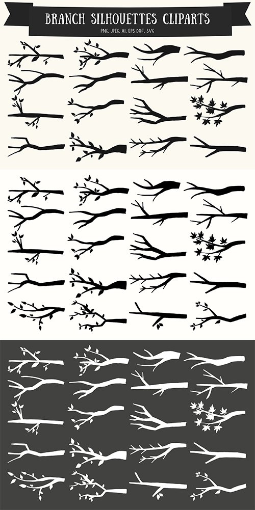 20 Branch Silhouettes Handmade Vector Cliparts