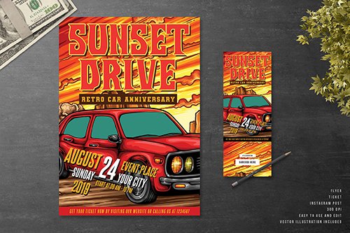 Sunset Drive Classic Car Event Flyer