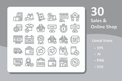 30 Sales and Online Shop  Vector Icon ( Line )