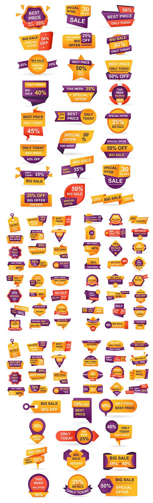 Retail Sale Tags Stickers Best Offer Vector Bundle