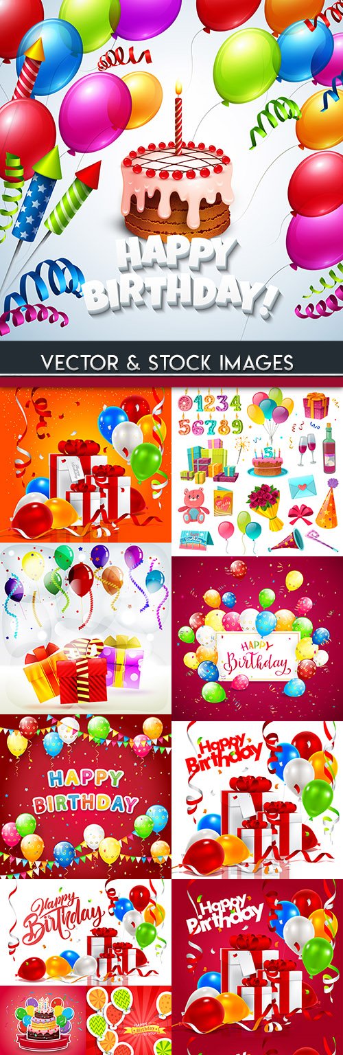 Happy birthday holiday invitation balloons and gifts 19