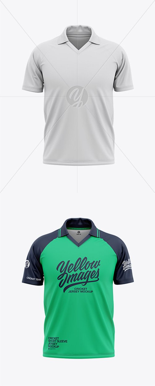 Men's Short Sleeve Cricket Jersey / Polo V-Neck Shirt - Front View 39858 TIF