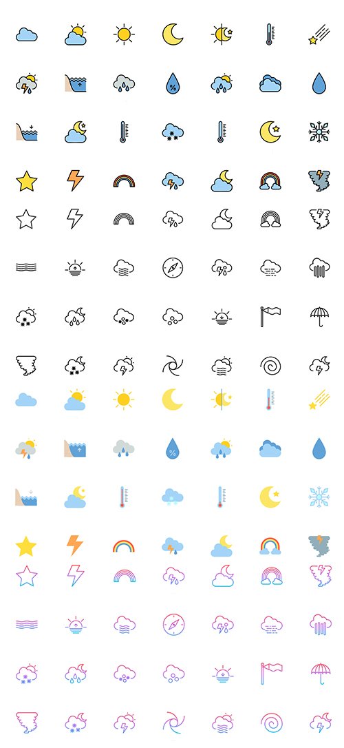 Weather Icon Pack (Lineal Color, Flat, Outline, Gradient)