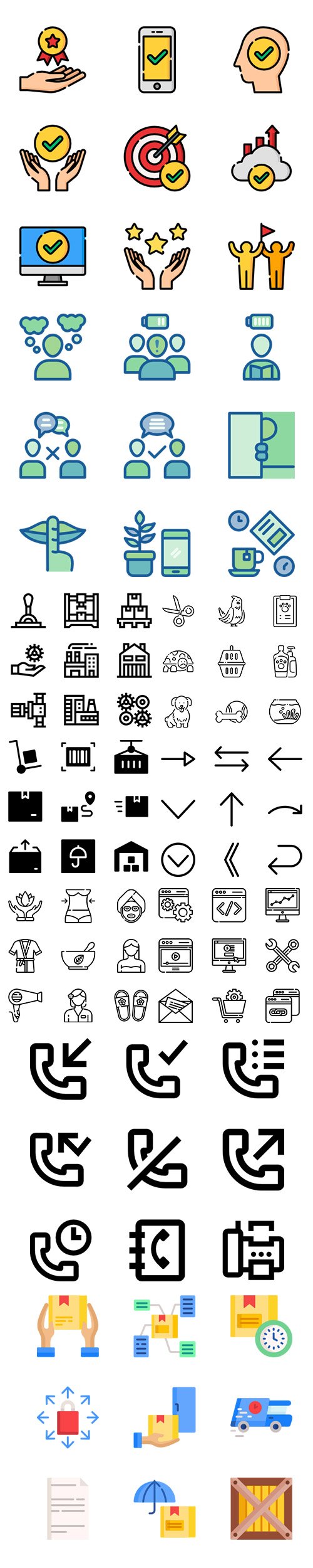 Lineal, Solid, Outline, Lineal Color and Flat 446 Vector Icons in 1 Bundle