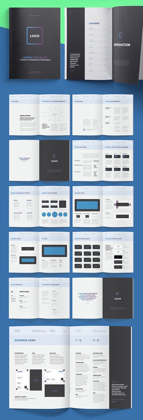 Brand Manual Layout Logo Guideline with Editable Light Blue Header 227498630 INDT