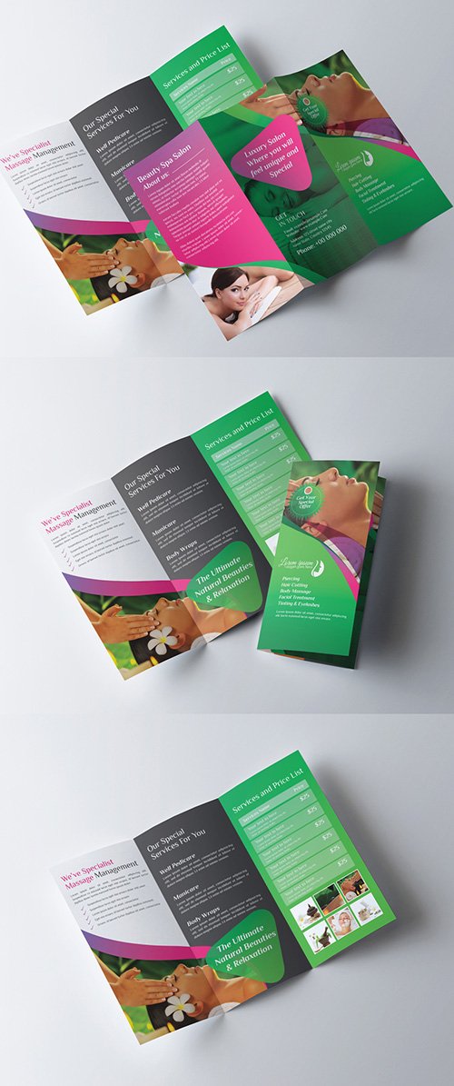 Green Tri Fold Brochure Layout with Pink Accents 278998339 AIT
