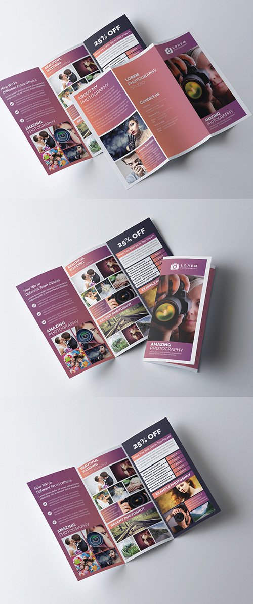 Tri-Fold Brochure Layout with Mauve Gradient Accents 278613798 AIT