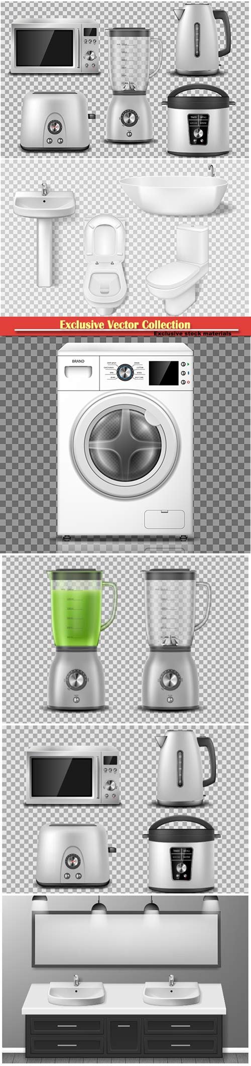 Set of household appliance, kitchen, bathroom appliances,  vector illustration