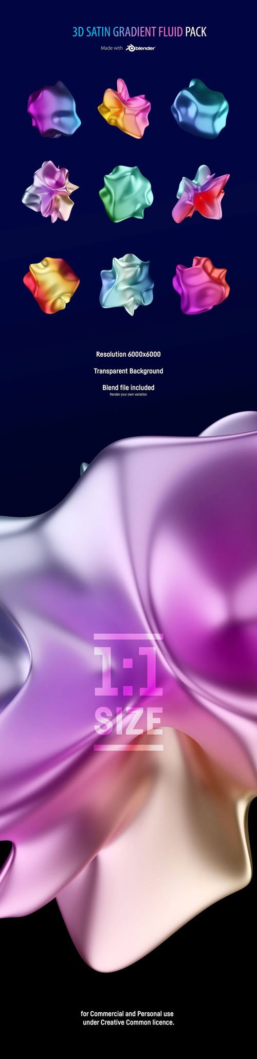 3D Satin Gradient Fluid Pack - Made with Blender !