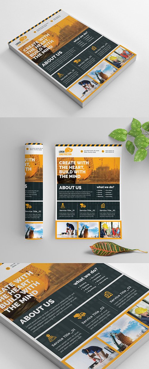 Construction Work Flyer Layout with Graphic Elements 269035412