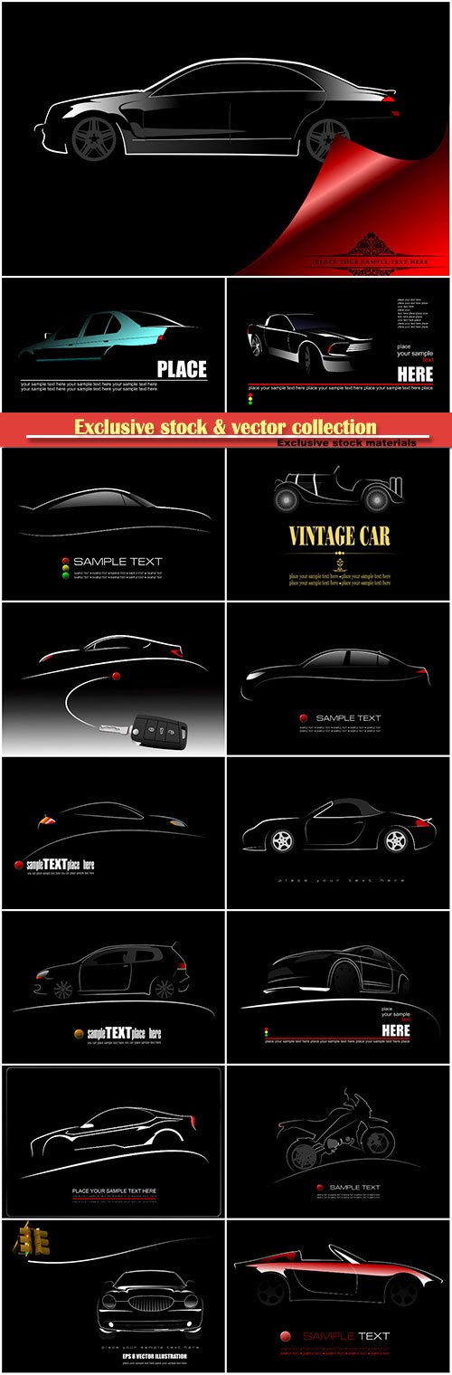 Silhouette of car on black background, vector logo illustration