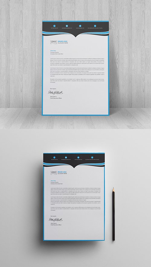 Letterhead Layout with Blue and Black Header 229990892 AIT