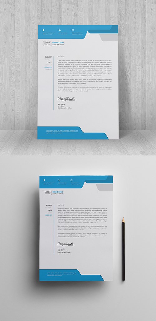 Letterhead Layout with Blue Header and Footer 229990904 AIT