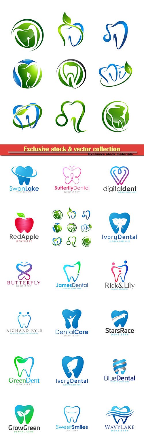 Tooth logo set Dental medical healthcare concept design