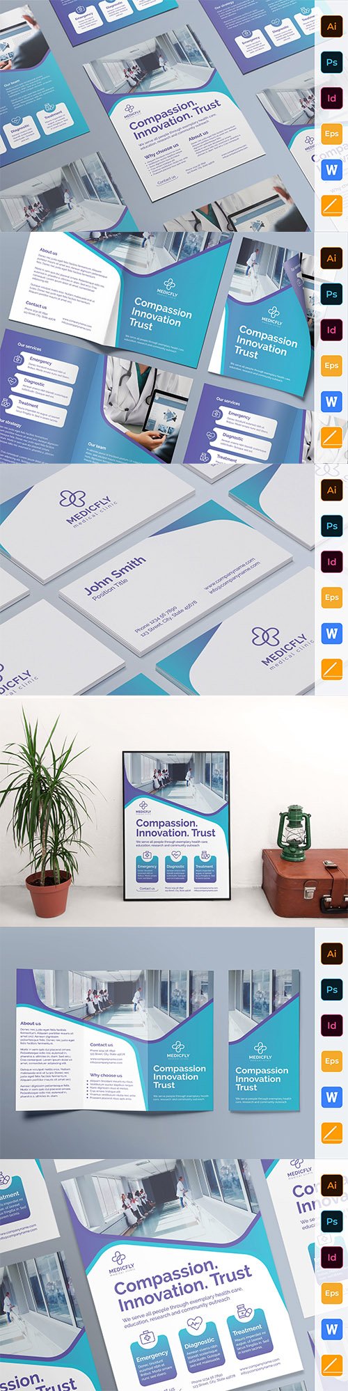 Medical Clinic Poster, Flyer, Business Card, Brochure Trifold and Brochure Bifold Pack