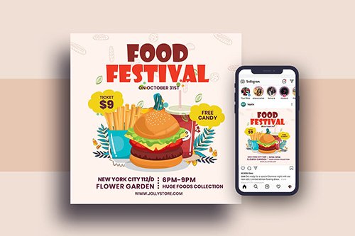 Food Festival Square Flyer & Instagram Post