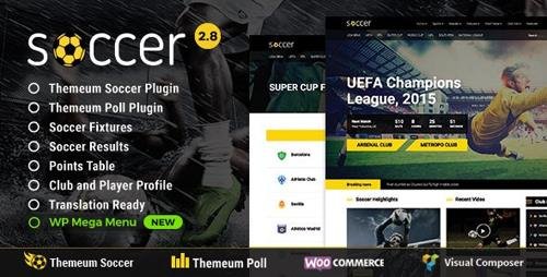 ThemeForest - Soccer v2.8 - Sport WordPress Theme with poll, fixture, result, points table, profile feature - 11890006