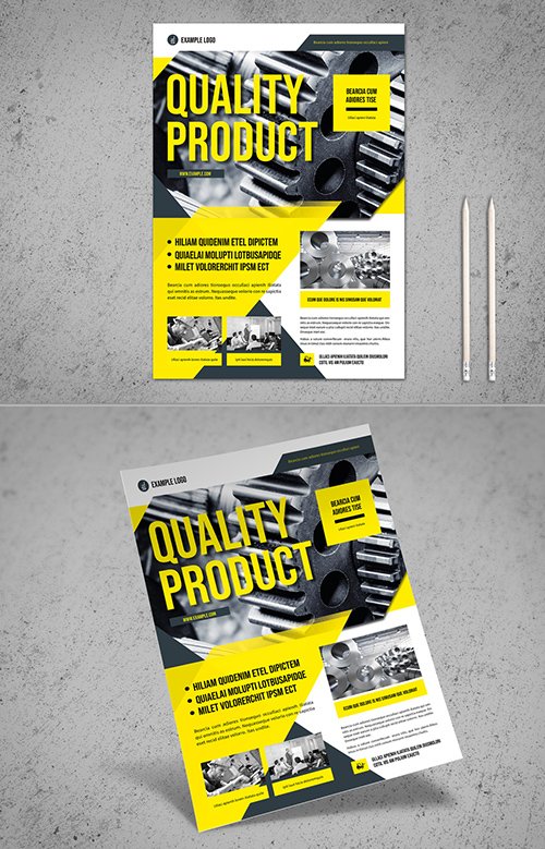 Business Flyer Layout with Yellow and Dark Marine Blue Accents 288739637 INDT