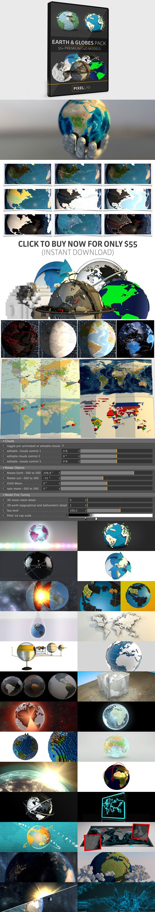 The Pixel Lab - 55 Earth and Globe C4D Models Pack