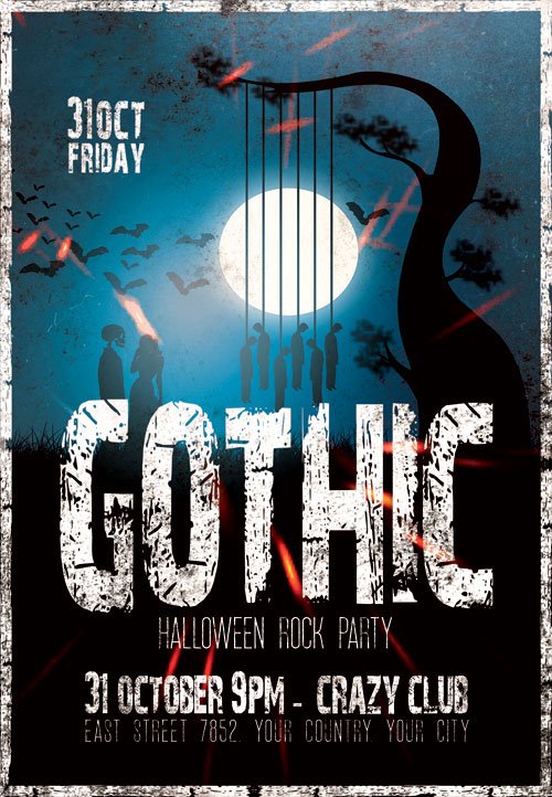 Gothic halloween rock party - Premium flyer psd template