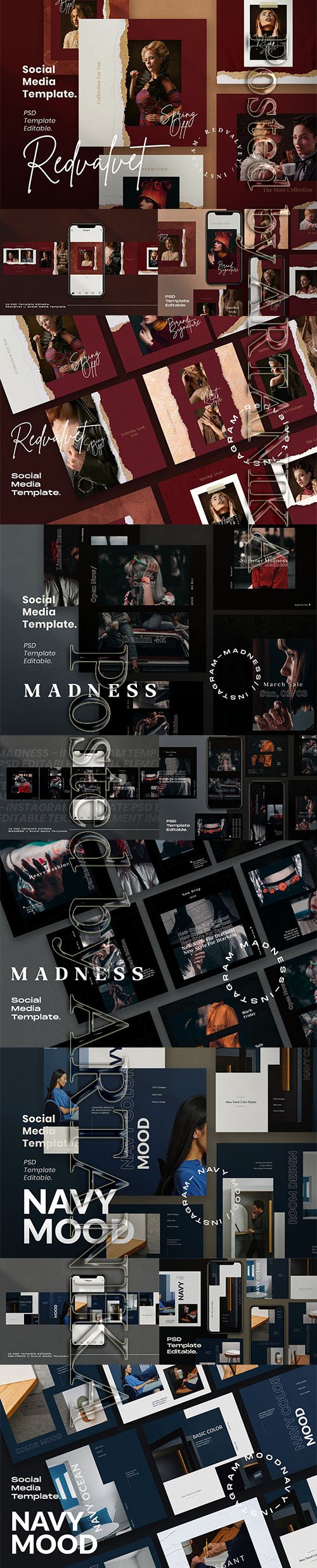 Madness, Redvalvet and Navy Mood - Social Media Template + Instastories