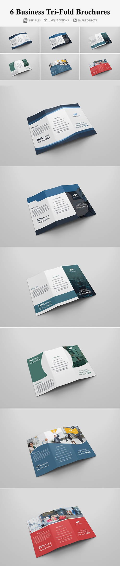 CreativeMarket - 6 Business Tri-fold Brochures - 4160628