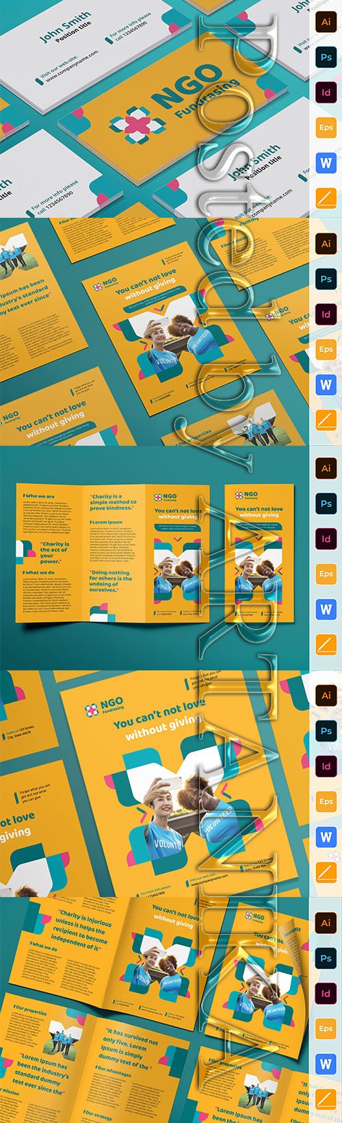 NGO Brochure Bifold, Brochure Trifold, Business Card, Poster and Flyer Set