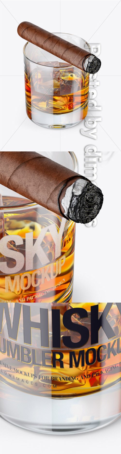 Whisky Tumbler Glass with Smoldering Cigar Mockup 33776 TIF