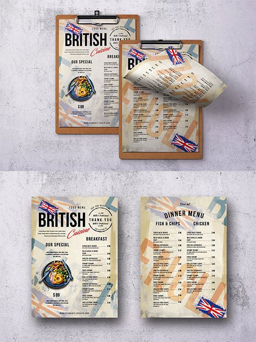 British Cuisine Single Page Menu PSD