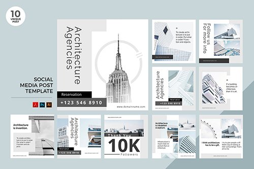 Architecture Agency Social Media Kit PSD & AI