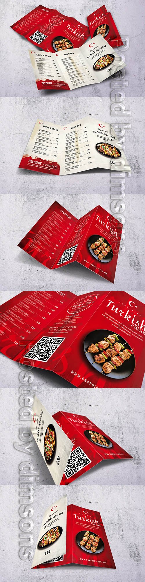 Turkish Cuisine Trifold A4 & US Letter Menu PSD