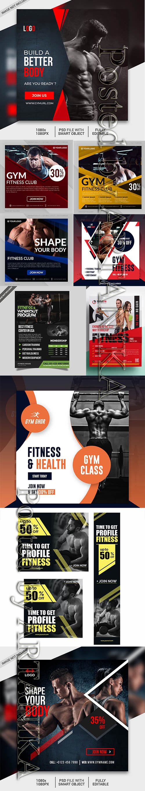 Modern Gym Flyer and Fitness Social Media Post Template Vol 11