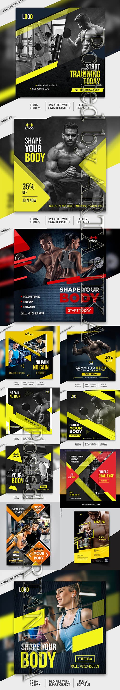 Modern Gym Flyer and Fitness Social Media Post Template Vol 12