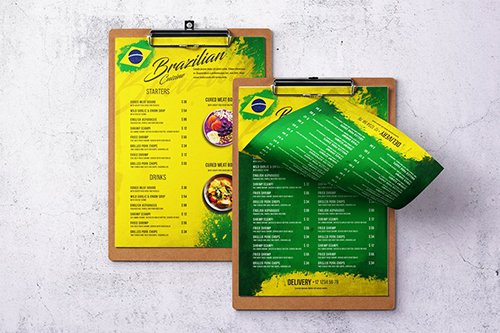 Brazilian Cuisine A4 & US Letter Single Page Menu PSD